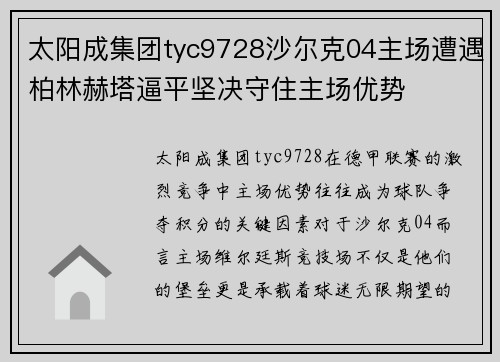 太阳成集团tyc9728沙尔克04主场遭遇柏林赫塔逼平坚决守住主场优势