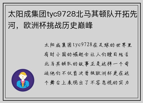 太阳成集团tyc9728北马其顿队开拓先河，欧洲杯挑战历史巅峰