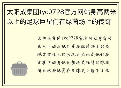 太阳成集团tyc9728官方网站身高两米以上的足球巨星们在绿茵场上的传奇与魅力探秘 - 副本