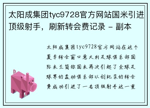 太阳成集团tyc9728官方网站国米引进顶级射手，刷新转会费记录 - 副本