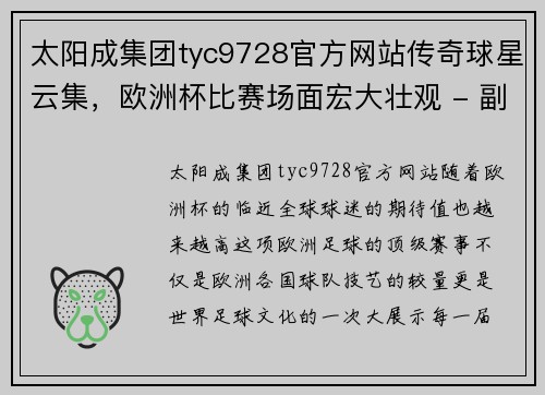 太阳成集团tyc9728官方网站传奇球星云集，欧洲杯比赛场面宏大壮观 - 副本